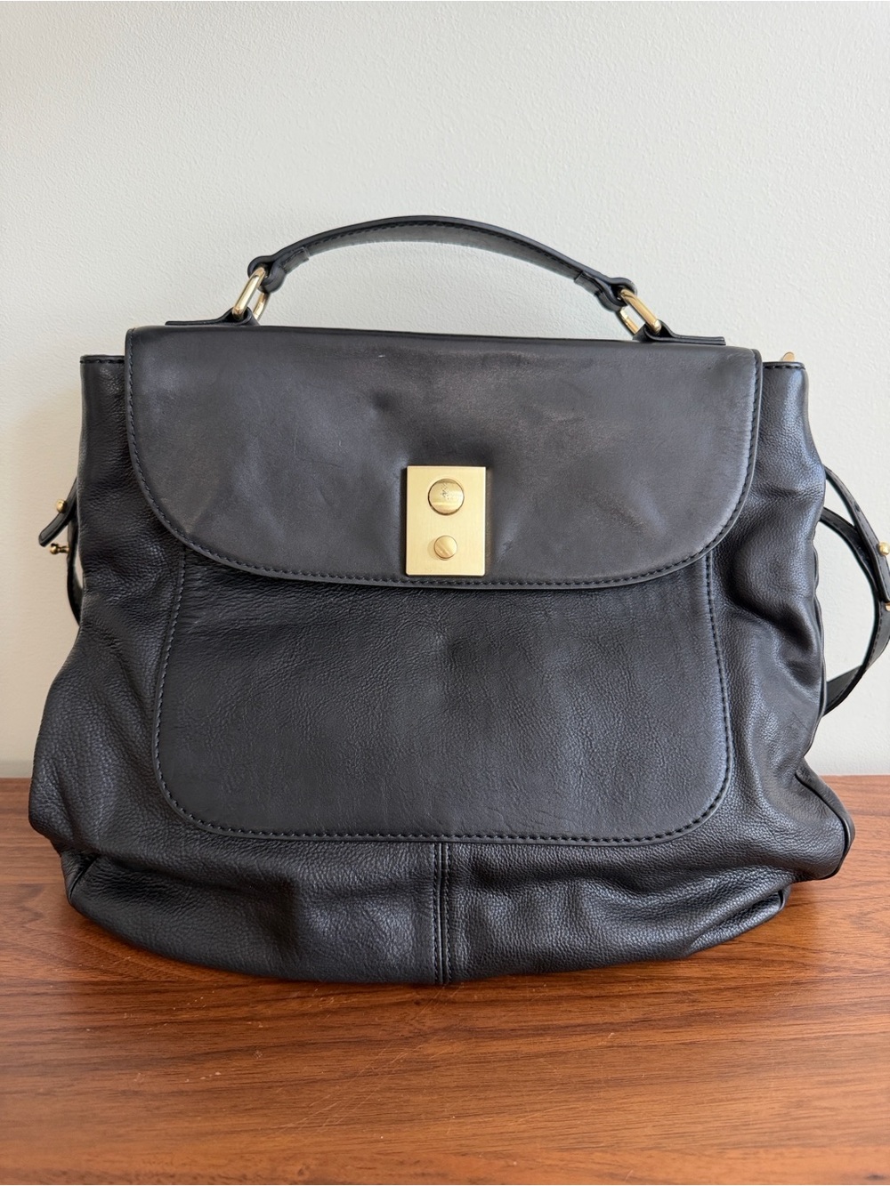 J. Crew Black Brompton Pebbled Leather Hobo Bag with Gold Hardware